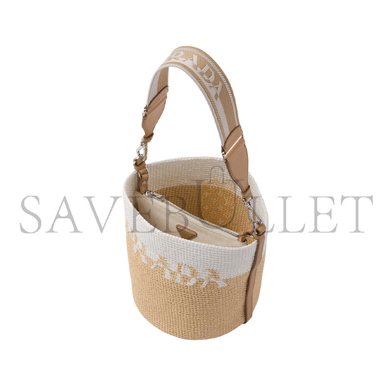PRADA CROCHET AND LEATHER MINI-BUCKET BAG 1BE063 (25*23*20cm)